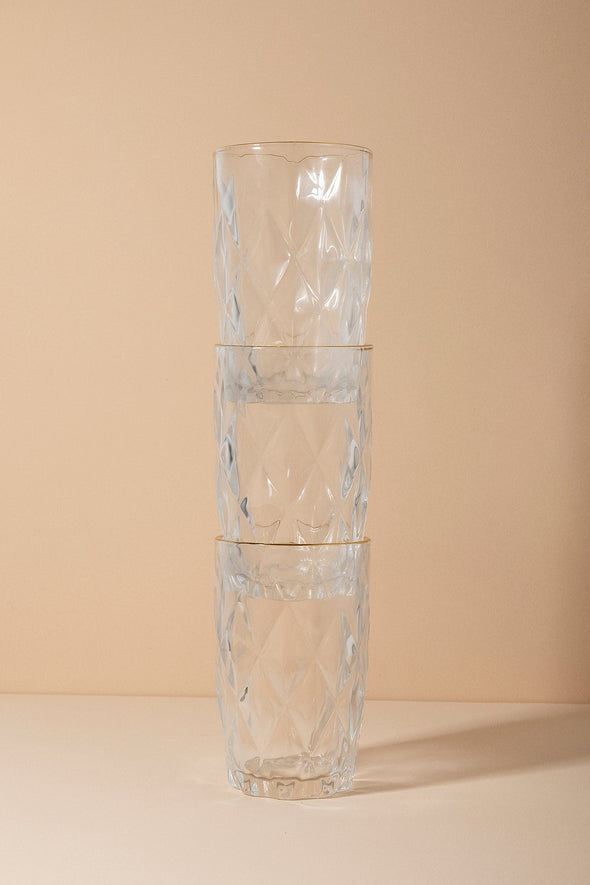 Gold Rim Karina Textured Tall Glass - Set of 6